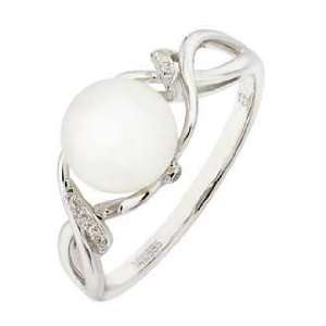   White Gold Freshwater Pearl Diamond Ring (SI2 I1 clarity, G I color