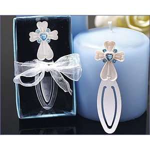 White Resin Cross Bookmark Accented With Blue Crystals   Wedding Party 