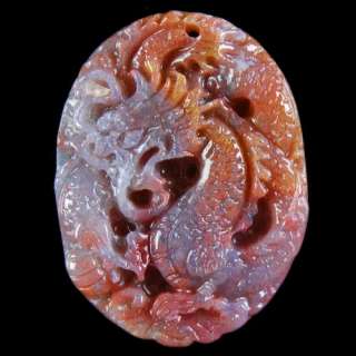 E83820 44x34x7 Indian Agate Carved Dragon Pendant Bead  