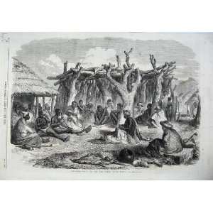  1867 Bechuana Kraal Vaal River Africa Native Men Art: Home 