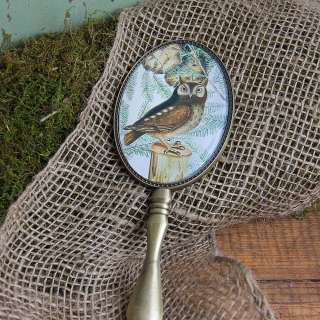 Shabby Cottage Chic Vintage Style Hand Mirror Owl  