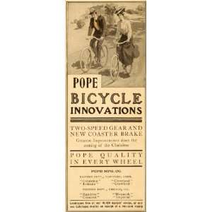  Ad Pope Bicycle Bike Bicyclists Couple Brake Antique Man Woman Hat 