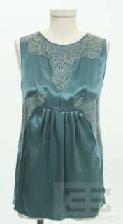 Dolce & Gabbana Dark Teal Silk & Lace Sleeveless Top Size 38  