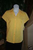 Style & Co Yellow Collared Stretch Button Up Blouse  