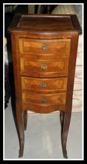 Unusual Antique French Inlaid Tall & Narrow Nightstand Table NR  