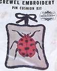 vintage elsa williams linen ladybug crewel embroidery pin cushion kit