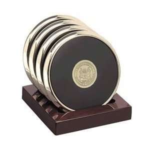  MIT   Coaster Set Black Leather w/stand (4)   Gold: Sports 