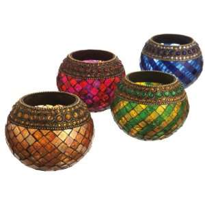    Set of 4 Glass Mosaic Tealight Candle Holders: Home & Kitchen