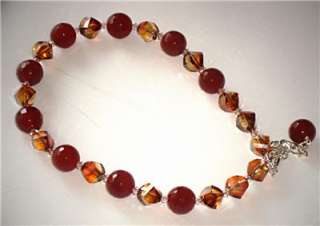 Swarovski crystal copper n red agate gemstone necklace  