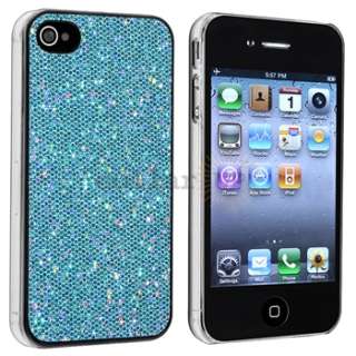Blue Bling Hard Case Cover+Privacy Film Accessory For Apple iPhone 4 