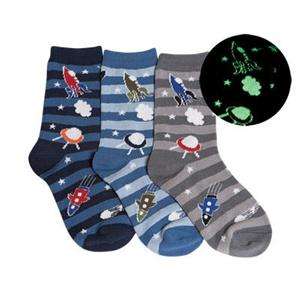 Tic Tac Toe Toddler Boys Glow in the Dark Striped Socks, Rocket Ships 