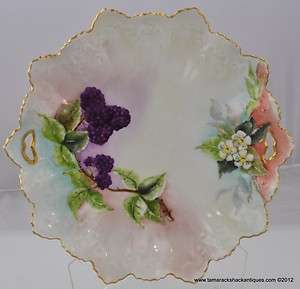   Hand Painted Blackberry Bramble Blossom 20 Point Handled Plate Tray HP