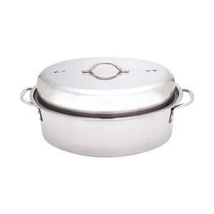   Heavy Gauge Stainless Steel Oval Roaster Features Chrome Wire Rack