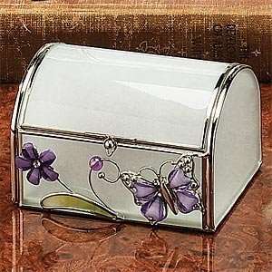    Fantasy Butterfly Purple Design Glass Jewelry Box: Home & Kitchen