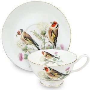  Red Bird Bone China Tea Cup & Saucer Set: Kitchen & Dining
