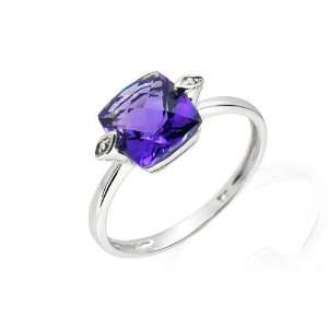    9ct White Gold Purple Quartz & Diamond Ring Size: 8.5: Jewelry