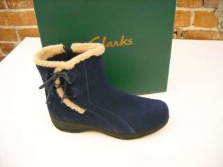 CLARKS Bendables ROYAL BLUE Suede Bow Ankle BOOT 9 NEW  