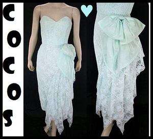 VTG 80s Strapless Lace Hip Ruffle Party Prom Dress XS/S  
