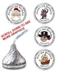 108 PIRATE BIRTHDAY HERSHEY CANDY KISSES LABELS FAVORS  