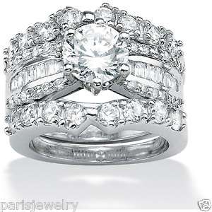 Platinum over Silver Diamond Wedding Ring Set  