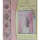 LIGHT PINK: Double Swag Fabric Shower Curtain+Vinyl Liner+12 Matching 