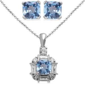   White Sapphire Accents Pendant Necklace and Earrings Box Set Jewelry