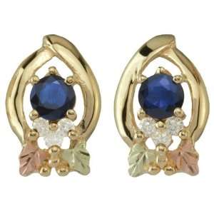  Sapphire and Diamond 10K Gold Earrings: Jewelry
