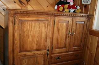 WOOD ARMOIRE W CLOSET, SHELVES, 4 DRAWERS OVERALL 48 W x 20 1/2 D 