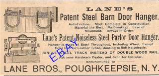 1894 LANES STEEL BARN DOOR HANGER AD POUGHKEEPSIE NY  