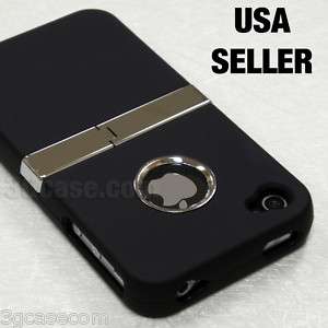 Deluxe Black Case Cover w/ Chrome Stand for iPhone 4 4G  