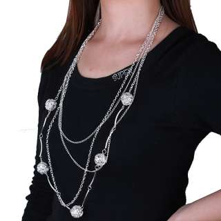 Hot Fashion Multi Layer Silver Ball Long Sweater Chain Necklace  