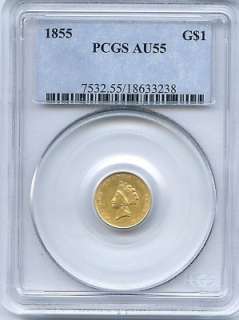 1855 $1 Gold PCGS AU 55  