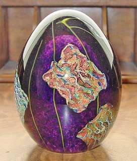 Signed KAHLEN Purple Dichroic Egg Art Glass Paperweight  