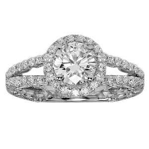   CT TW Pave Set Round Diamond Halo Engagement Ring in Platinum   Size 5