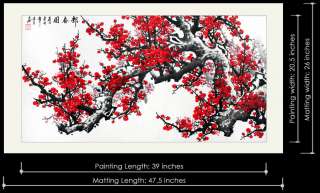 48 Feng Shui Red Cherry Blossom Handmade Modern Asian Art Watercolor 