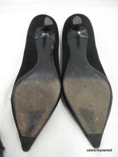 Prada Black Suede Silver Chain Point Toe Low Heels 37  