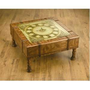    Square Clock Coffee Table in Medium Brown Furniture & Decor