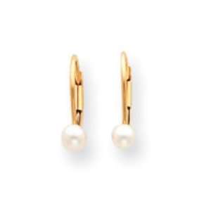  14k Gold Leverback 3mm Cultured Pearl Earrings Jewelry