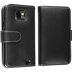 Black Leather Case with Credit Card Wallet for Samsung Galaxy S2 i9100 
