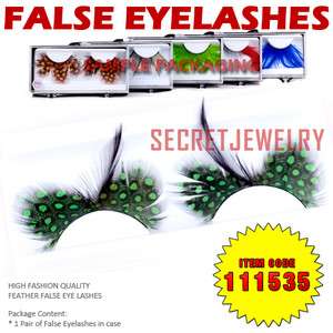   Green Feather False Eyelashes . Fake Eye Lashes Extension #535  