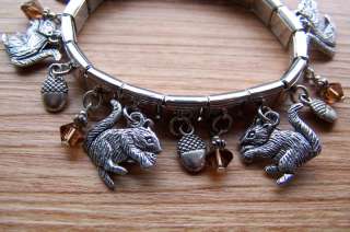 Squirrel and Acorn Bracelet with Swarovski Crystals  