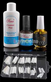 Full Cutter Buffer Brush Acrylic Glue Nail Art UV Gel Powder Tips Kit 