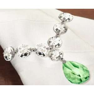  Set of 4 Crystal Napkin Rings with Green Pendant