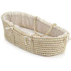 Natural Baby Moses Basket with Ecru Gingham Bedding  