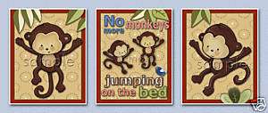 123 Jungle Monkeys jumping on bed/crib nursery/kids art  