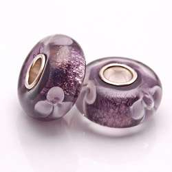   Foil with Lavender Flowers Charm Beads (Set of 2)  
