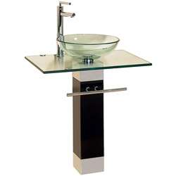 Bathroom Vanities Wood Pedestal Glass Vessel Sink Combo   