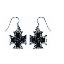 Pewter Iron Cross with Skull Earrings  