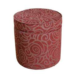 Round Red Chenille Swirl on Brown Storage Ottoman  Overstock