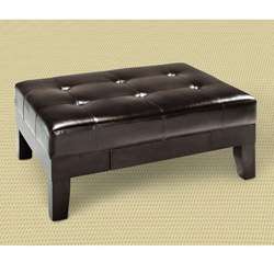 Espresso Leather Bench/ Ottoman with Drawer  